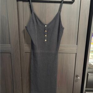 Love Tree Black Midi Dress with Gold Buttons